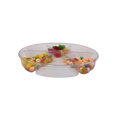 Disposable Round 6 Compartments Food Plastic Fruit Tray With Lid